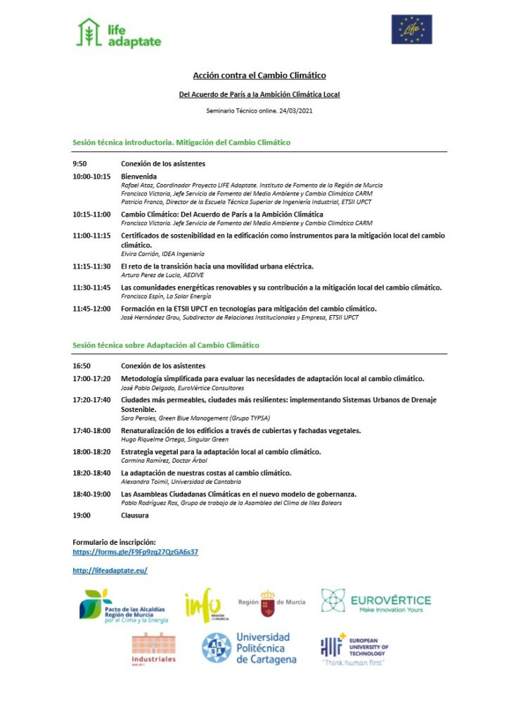 Horario del seminario de Life Adaptate